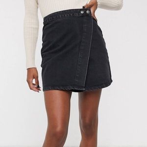 ASOS Black Denim Wrap Mini Skirt 14 12 XL